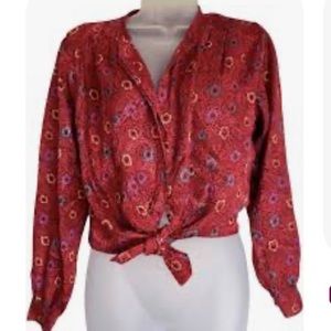 🌻Oscar De la Renta Vintage red floral Long sleeved Blouse